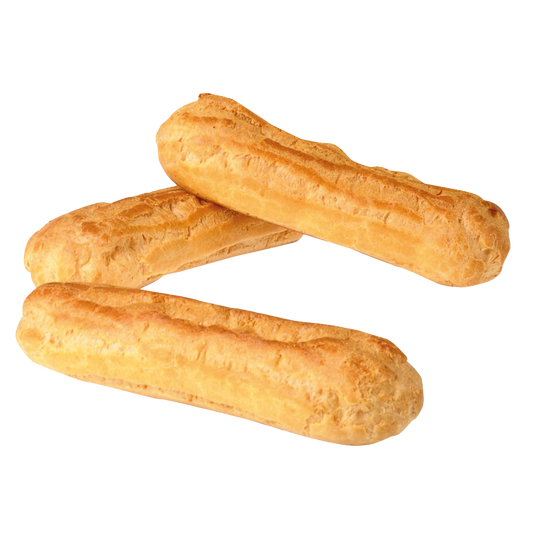 Éclair en pâte à choux prêt à garnir avec crème pâtissière ou ganache.