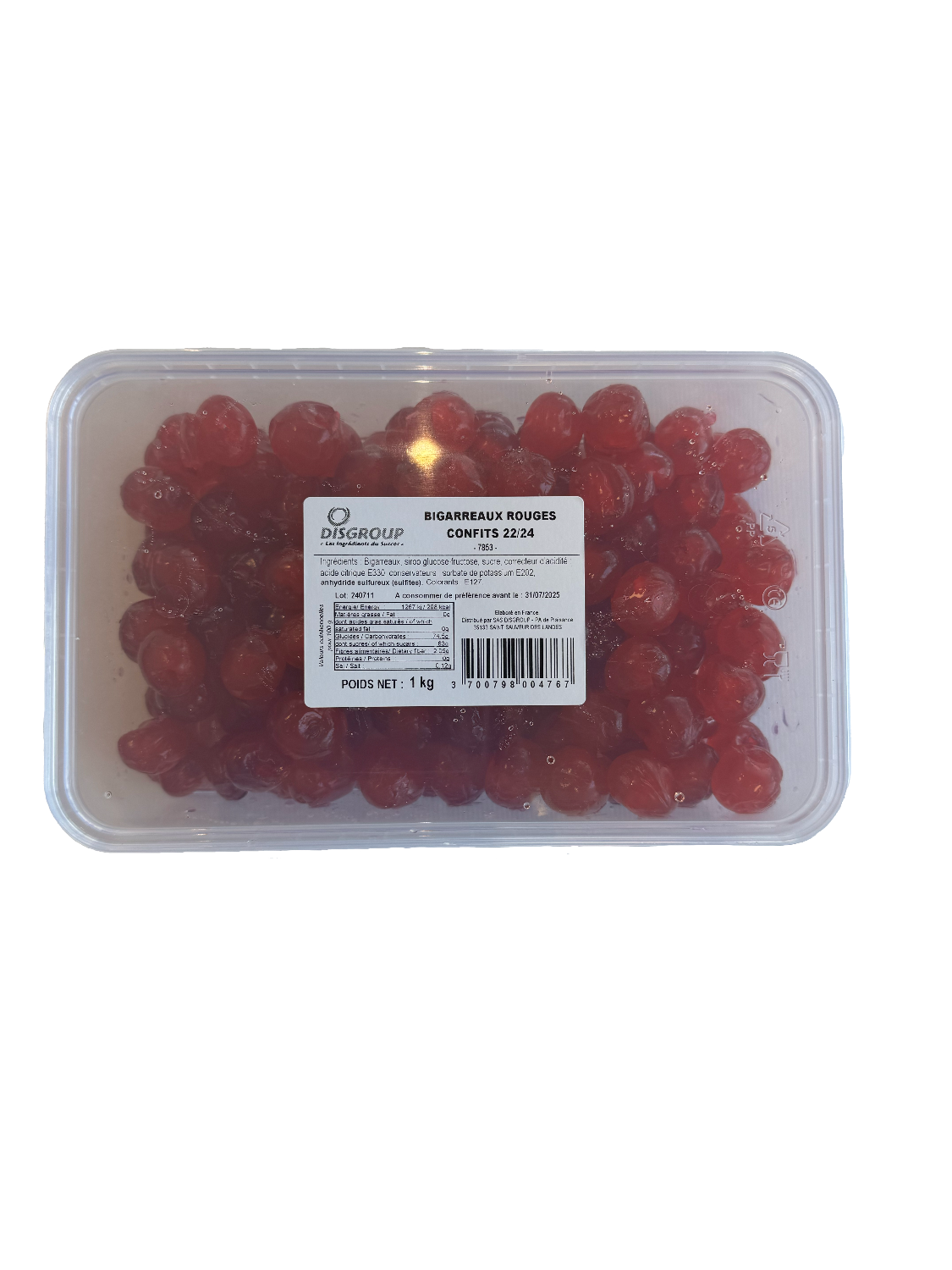 Bigarreaux rouges confits 22/24 -1kg