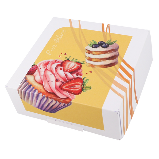 Boîte pâtissière Pur Délice décorée effet aquarelle, idéale pour présenter des gâteaux et pâtisseries