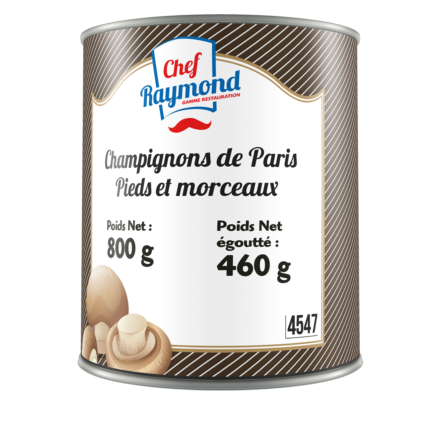 Champignons de Paris, pieds et morceaux, prêts à cuisiner