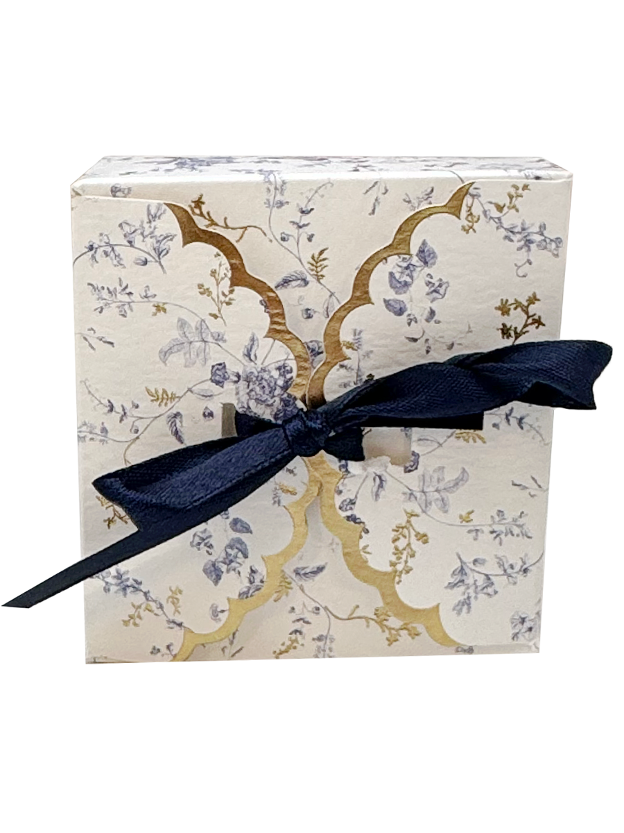 Contenants carré fleuri bleu et or