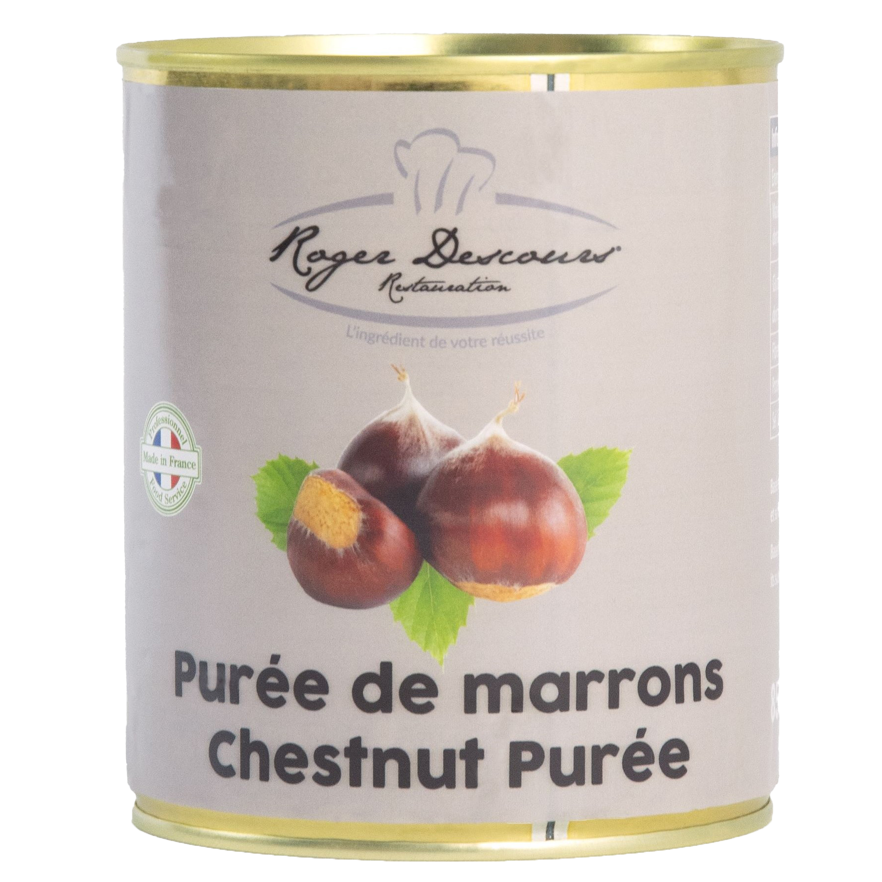 Purée de marron onctueuse, idéale pour desserts, crèmes et pâtisseries.