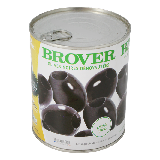 Olives noires en conserve, prêtes à l’emploi pour salades et apéritifs.